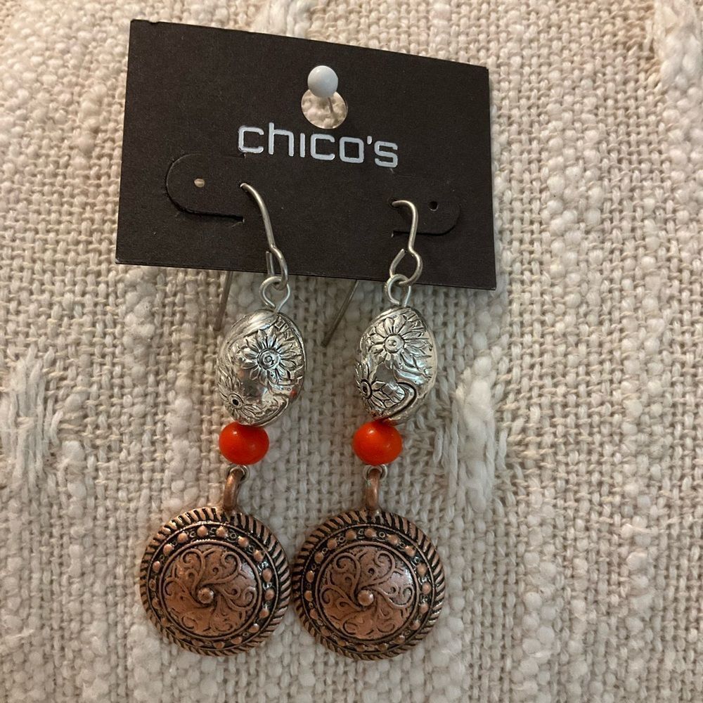 0137-Chico's Silver and Copper Dangle Earrings